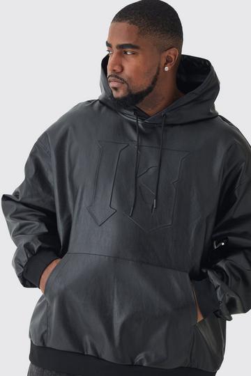 Plus Oversized PU Drop Shoulder Hoodie Met Reliëf black