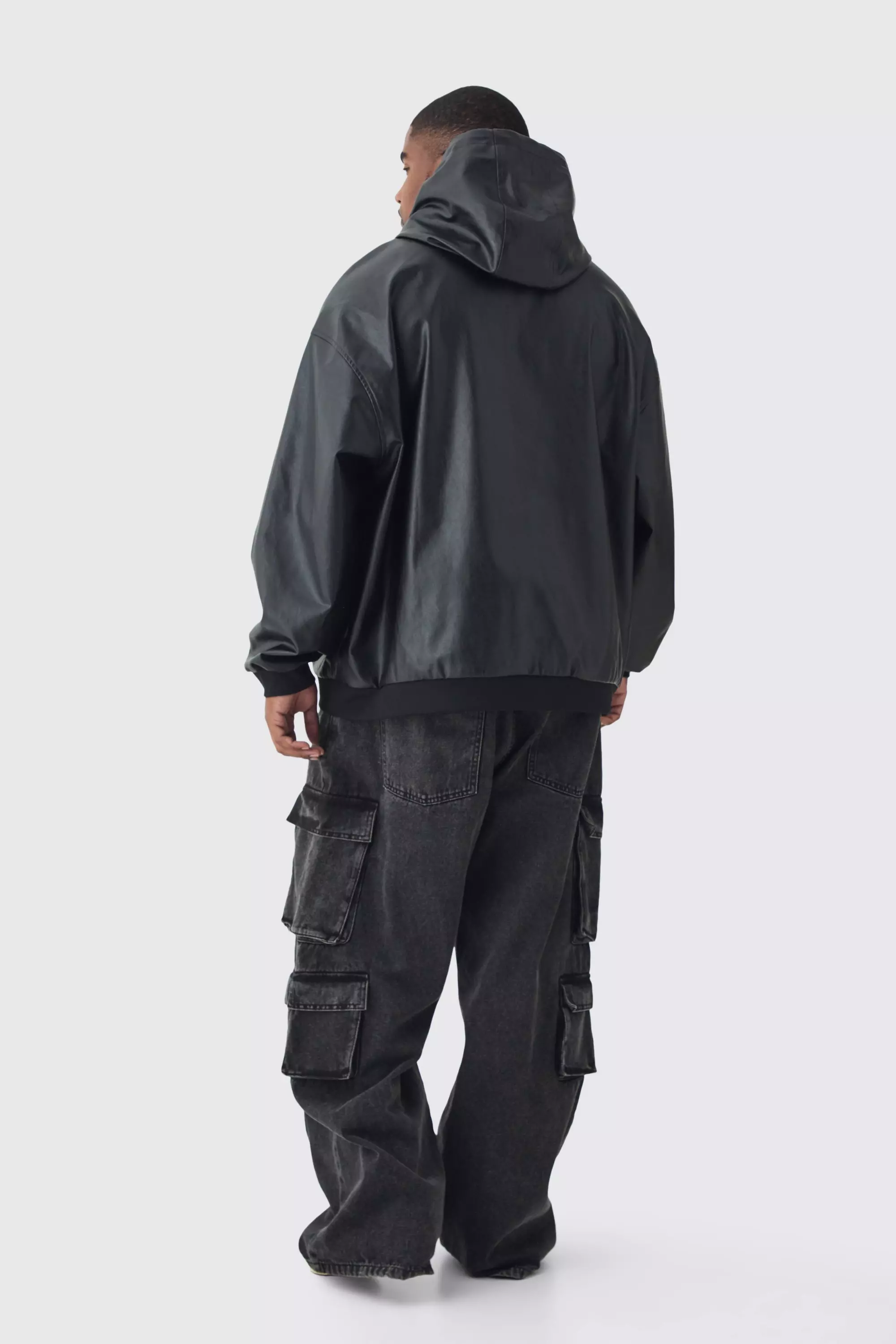Black Plus Oversized PU Drop Shoulder Embossed Hoodie alternative image