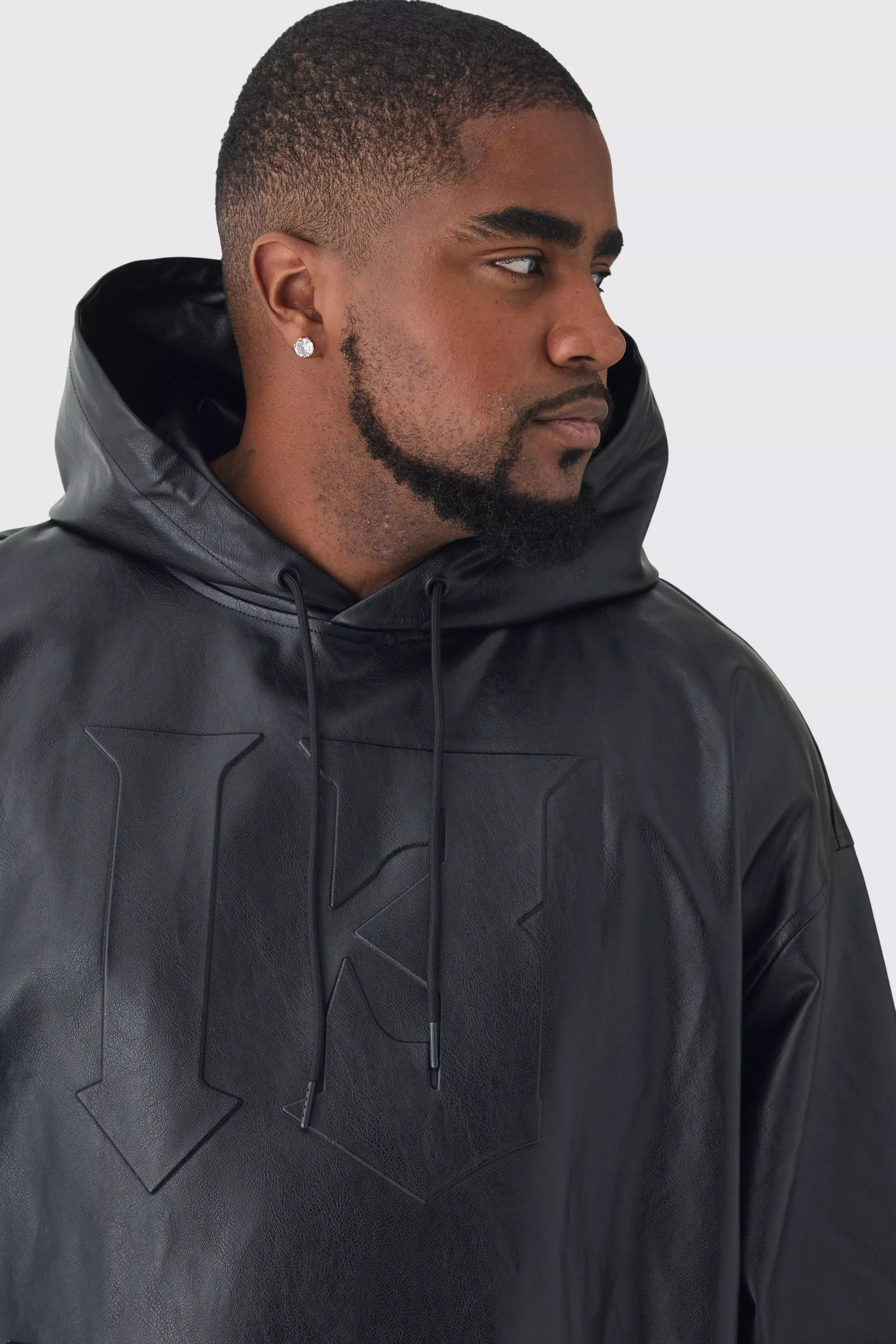 Black Plus Oversized PU Drop Shoulder Embossed Hoodie alternative image