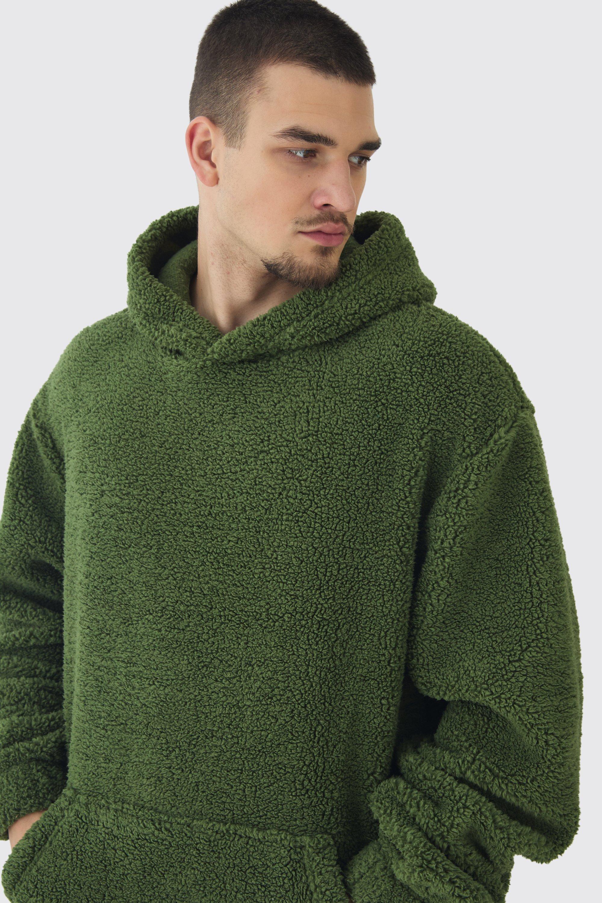 Tall Extreme Oversized Borg Lounge Hoodie In Forest boohoo