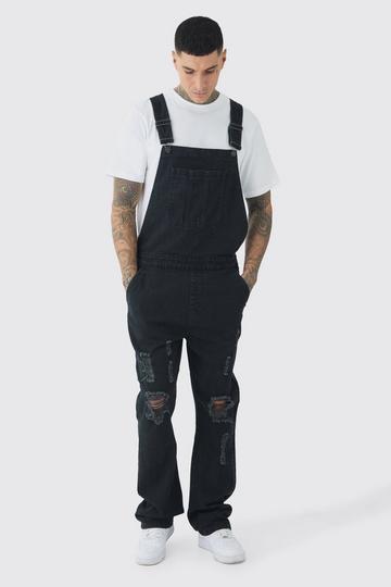 Tall Straight Leg Distressed Dungaree washed black