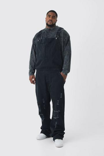 Plus Straight Leg Distressed Dungaree washed black