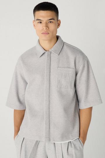 Oversized Boxy Concealed Placket Heavyweight Melton Shirt grey