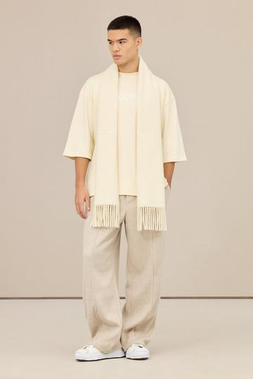 Stone Beige Elasticated Wide Leg Brushed Melton Pintuck Trousers