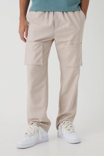 Stone Beige Elasticated Straight Leg Smart Cargo Trousers