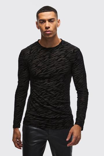 Muscle Long Sleeve Mesh Texture T-shirt black