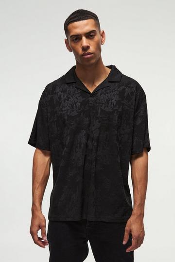 Oversized Revere Textured Tapestry Polo black