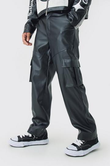 Relaxed Fit Pu Cargo Trousers black