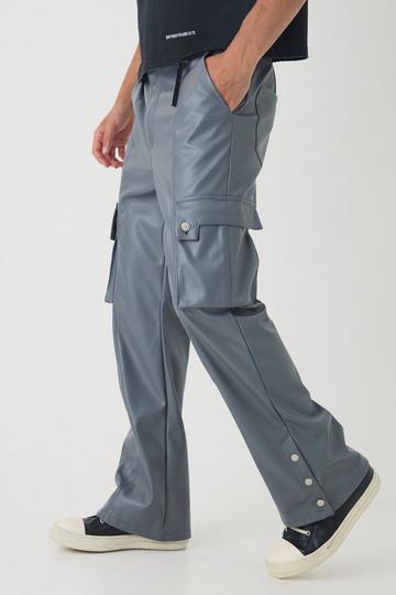 Relaxed Flare Pu Popper Hem Cargo Trousers charcoal