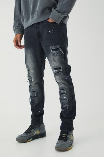 Black Slim Rigid Paint Splat Ripped Jeans