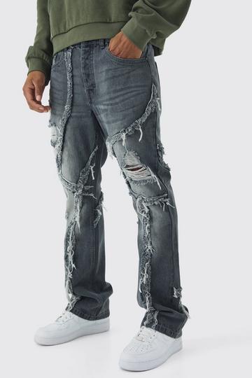 Versleten Flared Slim Fit Jeans Met Patches grey