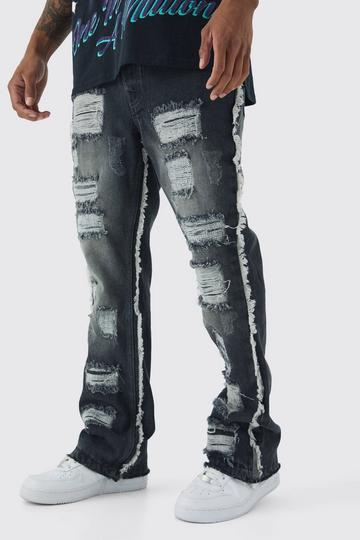 Slim Flared All Over Ripped Jeans With Let Down Hem grey