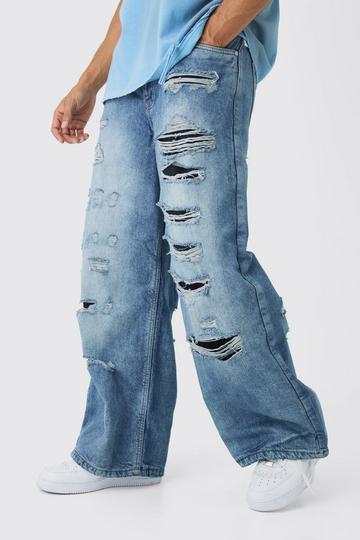 Super Baggy Rigid Rip & Repair Jeans light blue