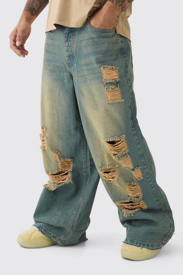 Extreme Baggy Rigid All Over Ripped Jeans light blue