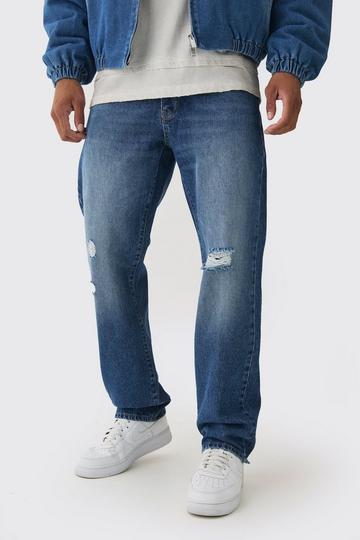 Straight Leg Rigid Ripped Knee Tinted Jeans mid blue