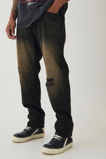 Straight Leg Rigid Ripped Knee Brown Tinted Jeans brown