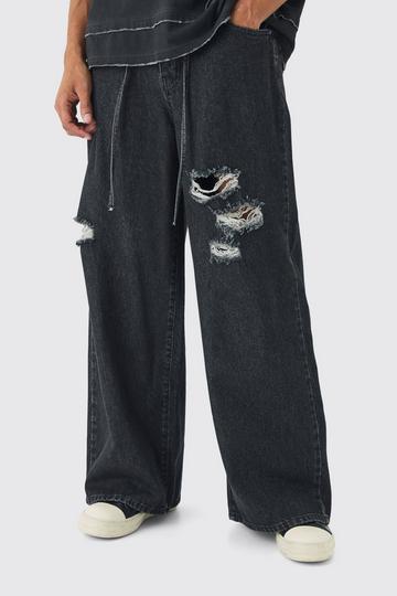 Extreme Baggy Rigid Ripped Jeans With Belt Detail charcoal