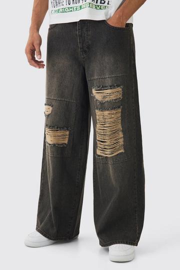 Extreme Baggy Rigid Box Ripped Jeans brown