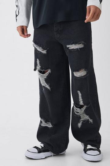 Baggy Fit Rigid Star Ripped Jeans washed black