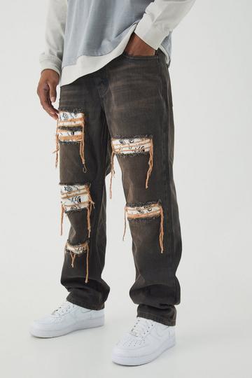 Relaxed Rigid Dirty Wash Ripped Jeans brown