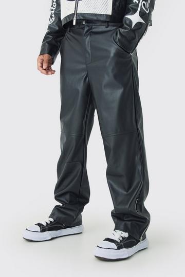 Relaxed Fit Pu Zip Hem Trousers black