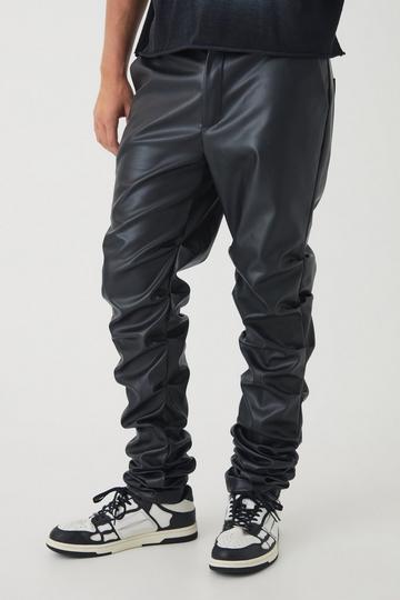 Black Slim Stacked Pu Trousers