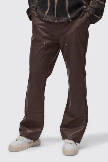 Brown Relaxed Flare Pu Carpenter Trousers