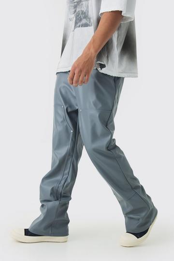 Charcoal Grey Relaxed Flare Pu Carpenter Trousers