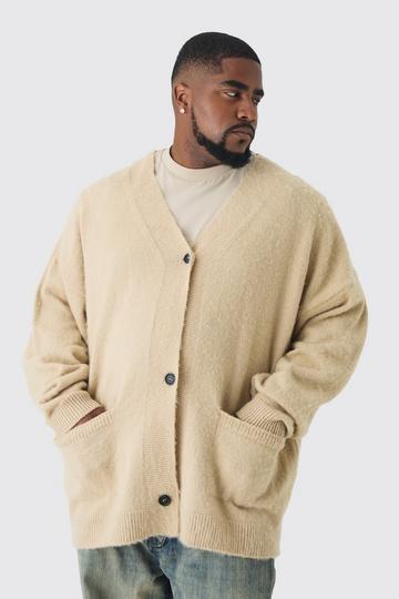 Cream White Plus Brushed Knit Oversized Drop Shoulder Cardigan