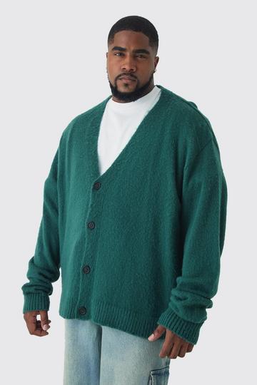 Green Plus Brushed Contrast Trim Boxy Cardigan