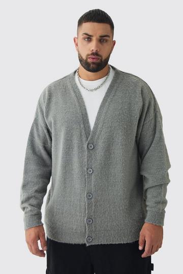 Grey Plus Brushed Knit Oversized Drop Shoulder Cardigan