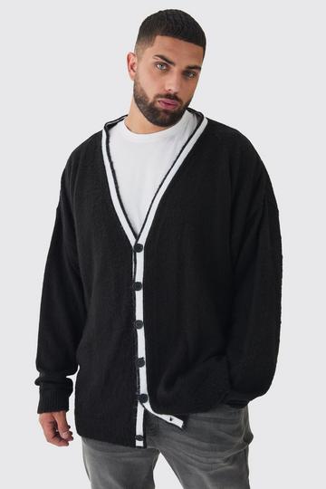 Black Plus Brushed Knit Contrast Trim Cardigan