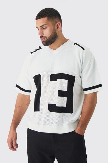 Plus Open Stitch Varsity Short Sleeve Sweater white