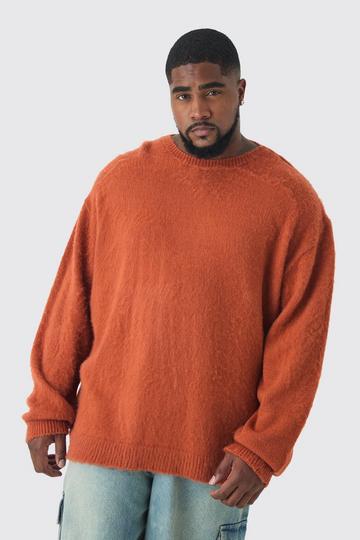 Orange Plus Brushed Knit Crew Neck Oversized Sweater