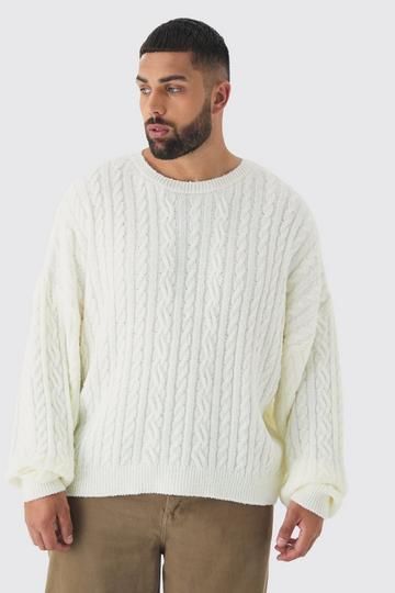 Cream White Plus Boucle Cable Knit Oversized Sweater