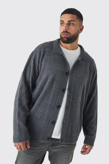 Plus Brushed Knit Overshirt charcoal