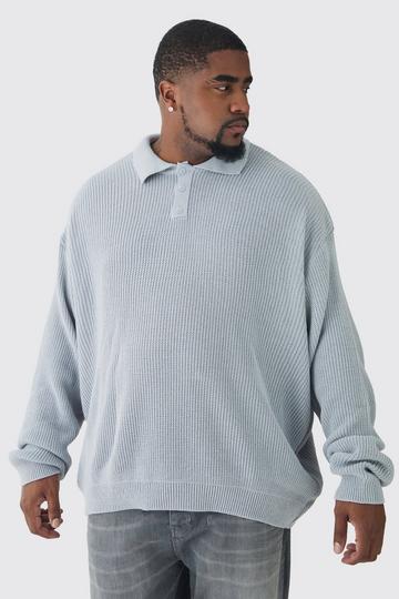 Grey Plus Knitted Rugby Polo