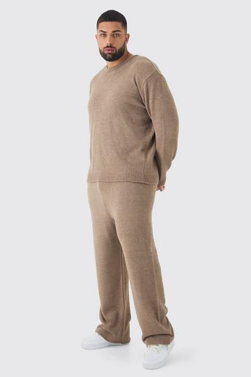 Plus Boucle Knit Oversized Sweat & Pants Set taupe