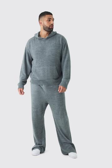 Charcoal Grey Plus Boucle Knit Hoodie & Pants Set