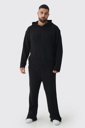 Plus Boucle Knit Hoodie & Trouser Set black