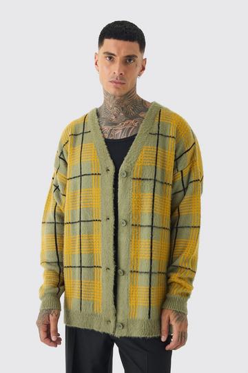 Tall Brushed Knit Check Drop Shoulder Cardigan olive