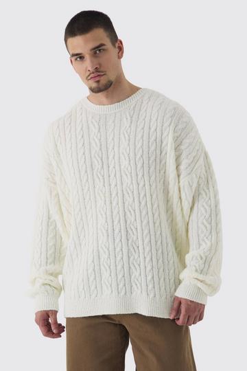 Cream White Tall Boucle Cable Knit Boxy Sweater