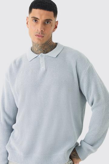 Grey Tall Knitted Rugby Polo