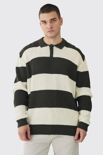 Tall Knitted Stripe Rugby Polo forest