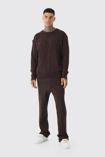 Tall Boucle Knit Oversized Sweat & Trouser Set chocolate