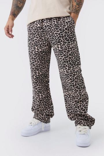 Elasticated Waist Relaxed Heavyweight Tapestry Leopard Trouser brown