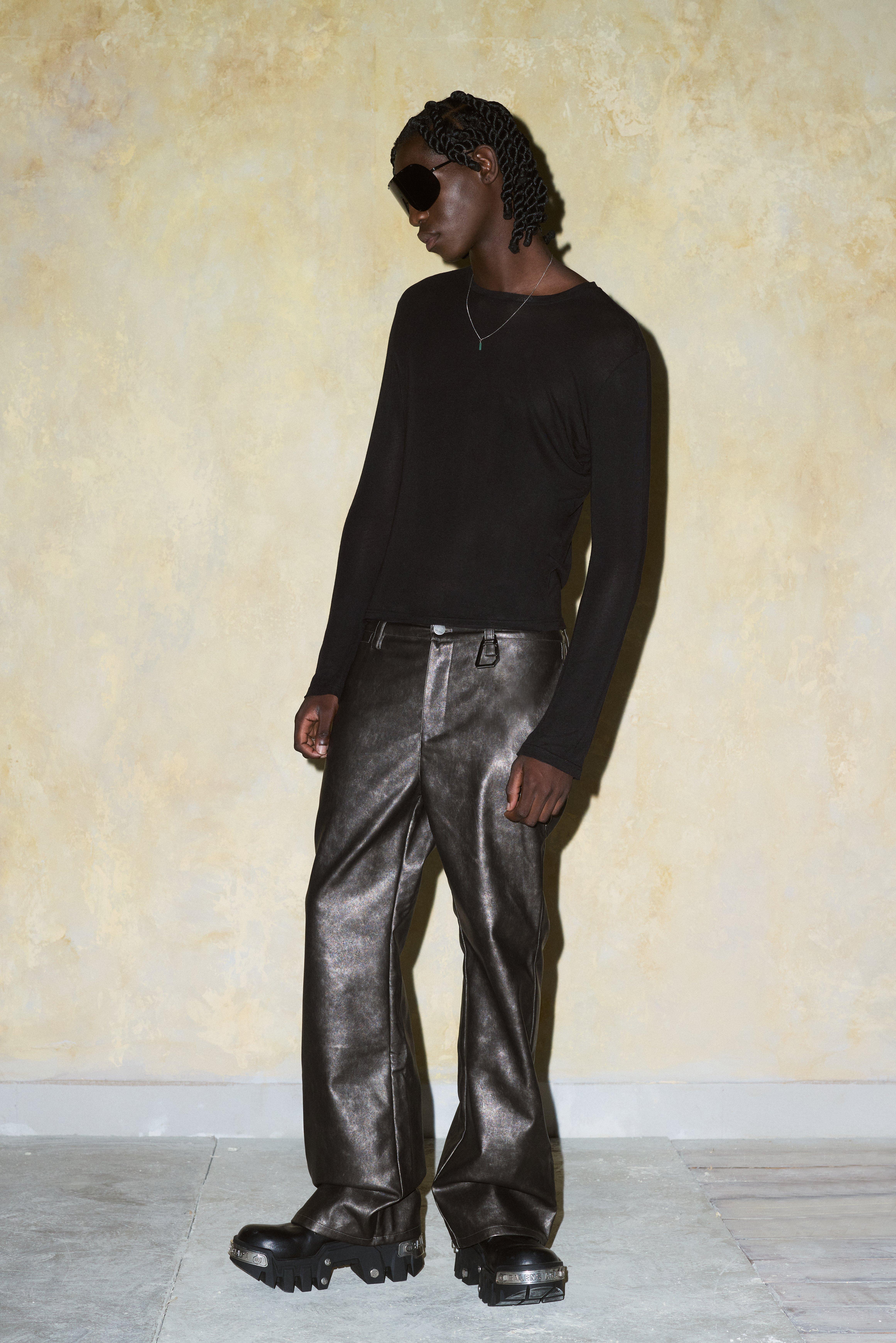 Straight shops leather trousers