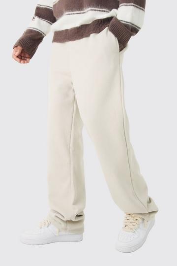 Beige Tall Double Waistband Baggy Fit Jersey Knit Bottoms In Stone