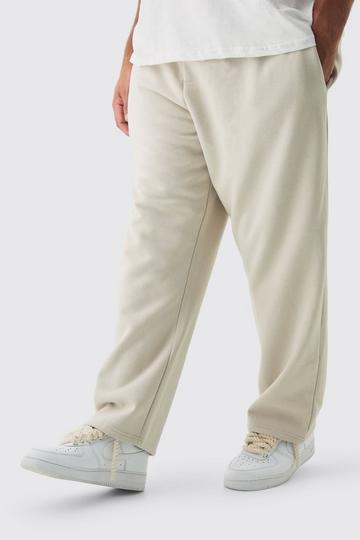 Beige Plus Double Waistband Baggy Fit Jersey Bottoms In Stone