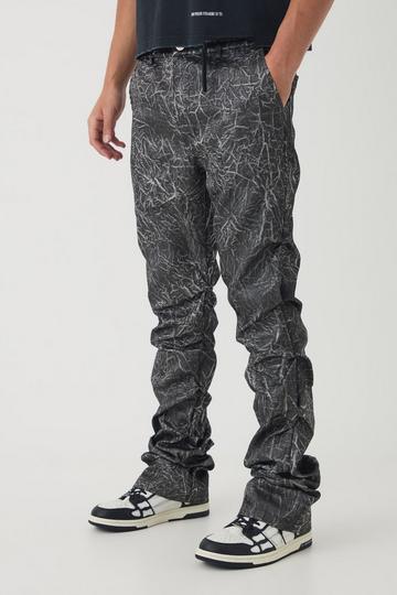 Silver Slim Flare Stacked Rouched Crinkled Trousers